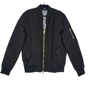 Barstool Bomber Jacket Men's Medium Black Lined Full Gold Zipper Motorcycle